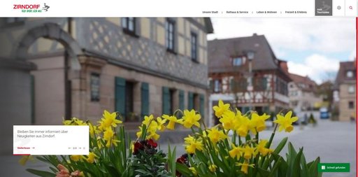 Das Bild zeigt die Startseite der neuen Website der Stadt Zirndorf